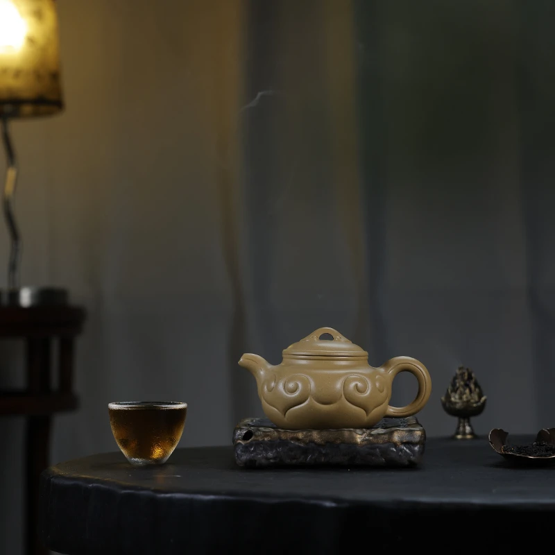 陶公粟原矿宝山绿泥《仿古如意》内推鲍手制精美270cc中容量紫砂壶