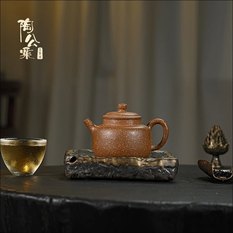陶公粟 原矿八目粗砂降坡泥《折肩德钟》张涛手制140cc紫砂壶小容量