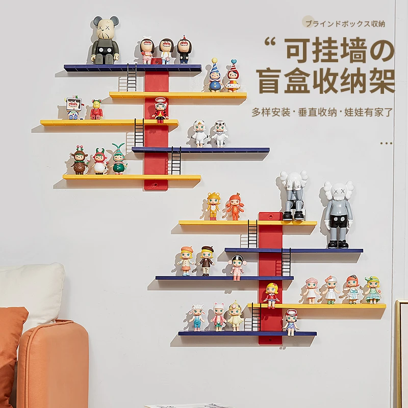 小红书同款手办公仔收纳架房间墙上壁挂阶梯式盲盒摆件展示壁挂式