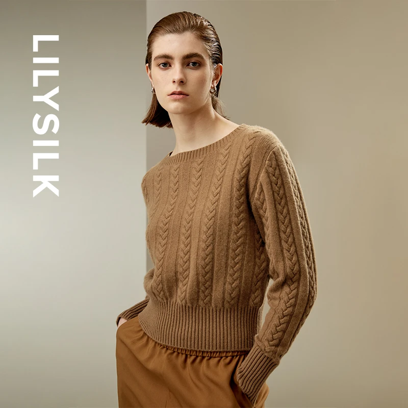 莉莉秀客2024年冬季新品山羊绒落肩一字领宽松套衫毛衣女LILYSILK