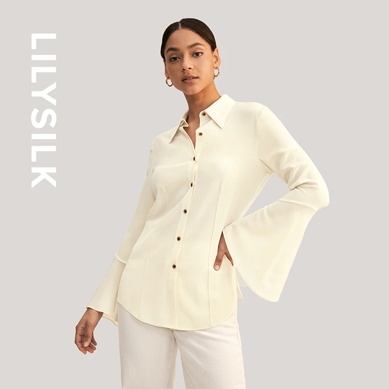 莉莉秀客LILYSILK真丝衬衫女喇叭袖上衣长袖春夏气质修身t恤