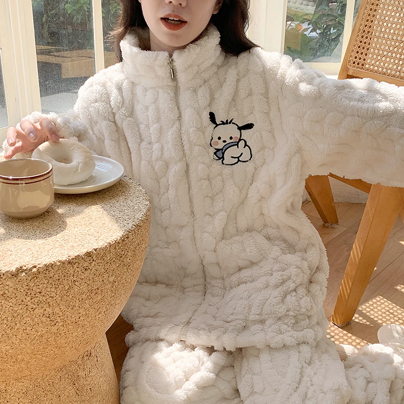 【sunny】加厚甜美睡衣女冬季新款草莓熊拉链可外穿加绒家居服套装