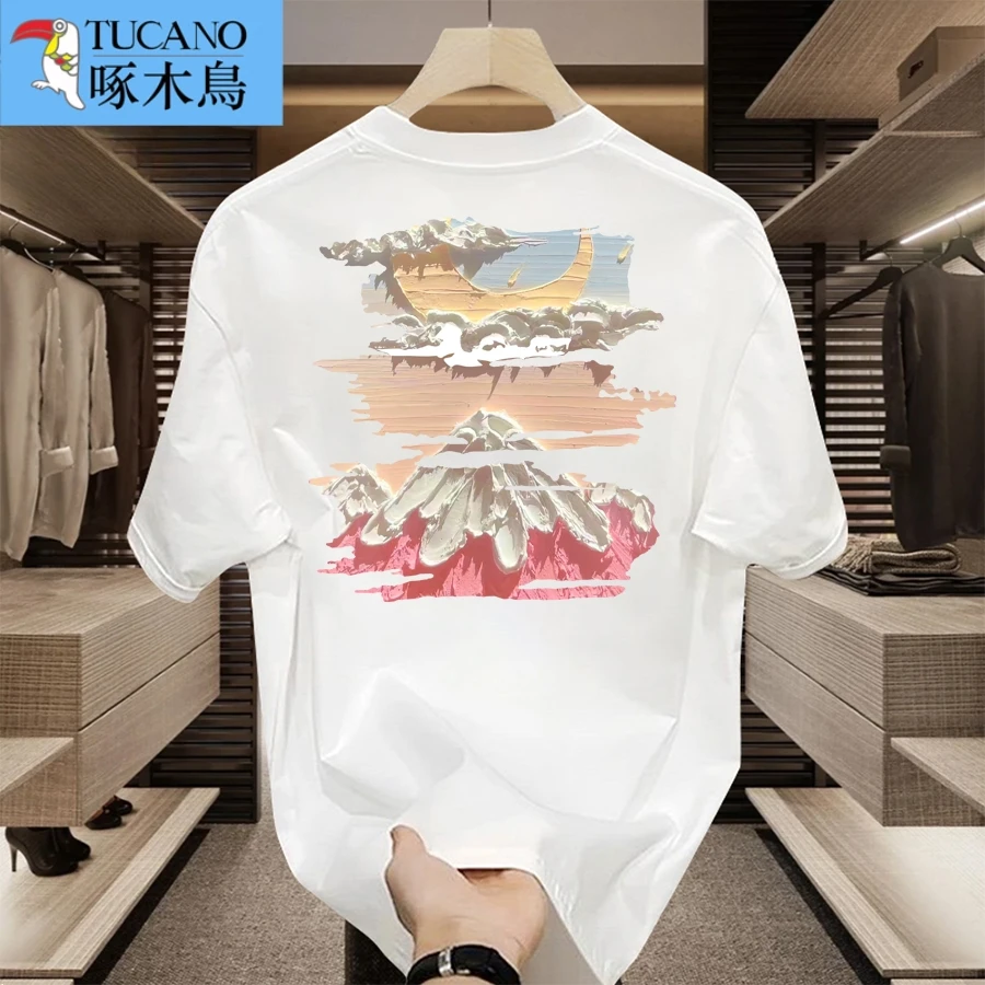 啄木鸟夏季纯棉短袖t恤男女潮流宽松圆领百搭印花全棉高考毕业季