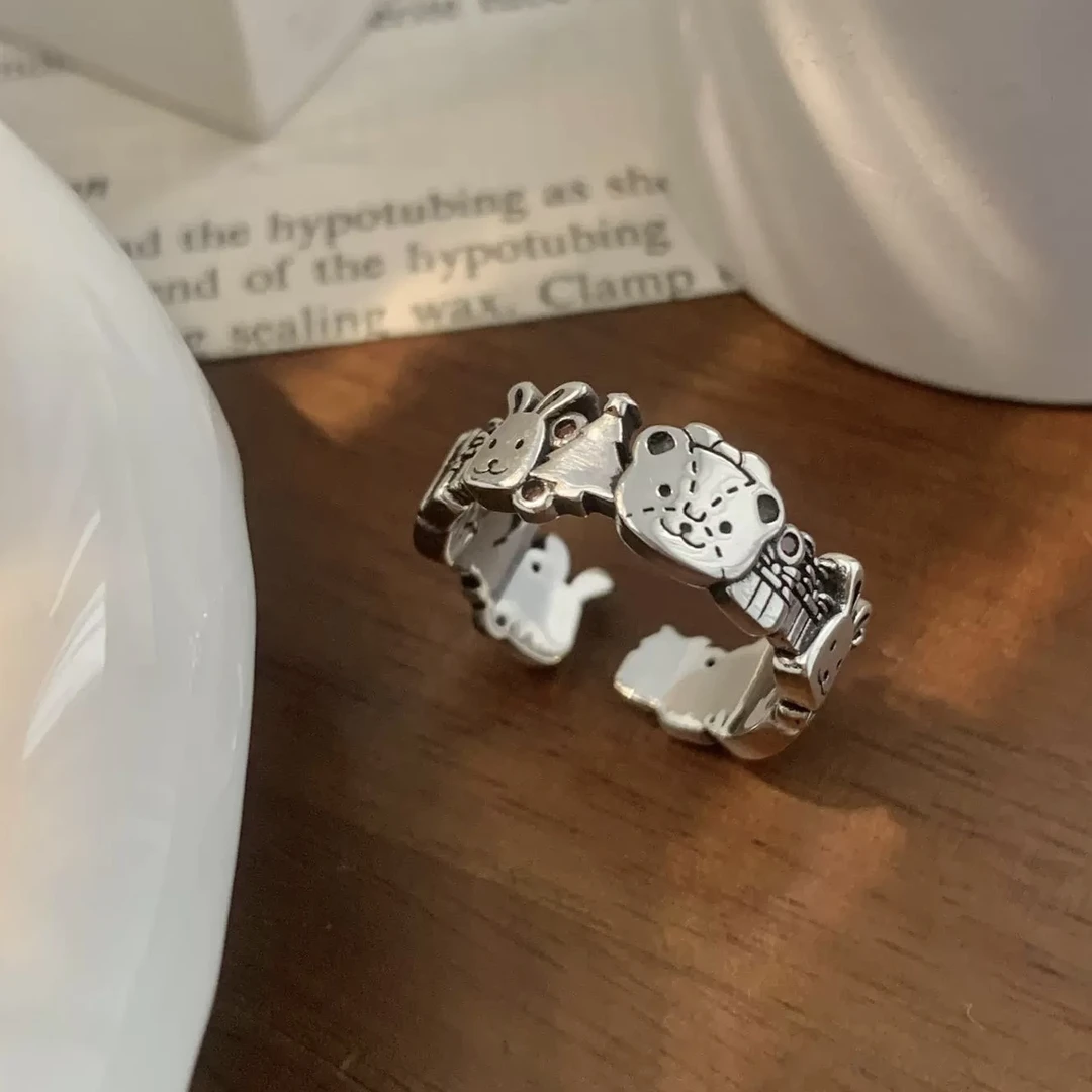 铜合金戒指 【圣诞派对】韩系可爱甜美风百搭ins个性卡通小熊图案