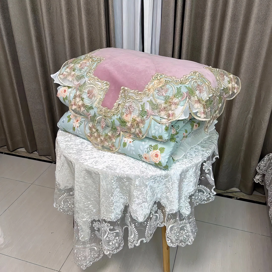 高级感防尘盖巾被子盖巾欧式绣花卧室网纱简约盖布田园风方形碎花