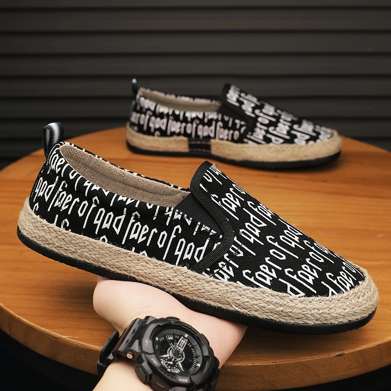 一脚蹬男鞋夏季透气薄款轻便工作帆布鞋青少年散步软底老北京布鞋