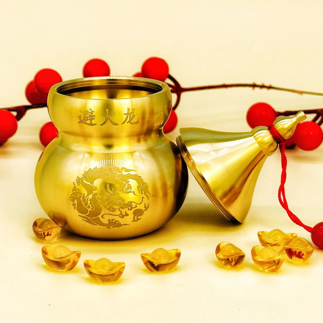 黄铜八卦避火龙葫芦瓶中式手工金色厨房在西北角乾位天门纳米摆件