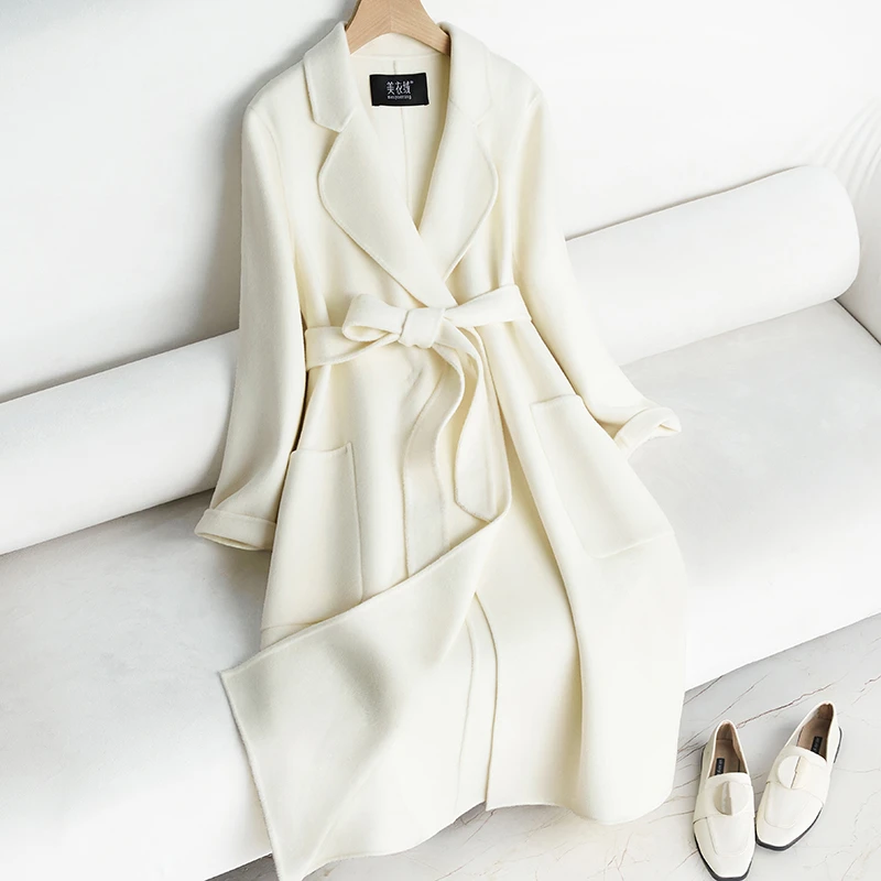 白色双面羊绒大衣女长款过膝2025新款时尚气质冬季修身羊毛呢外套