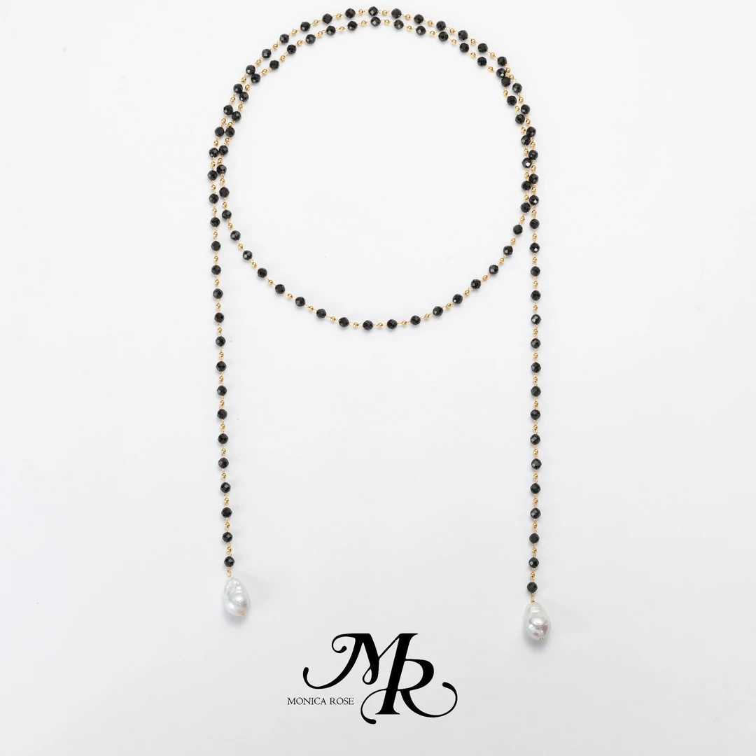 MONICA「北原」 魅影法式天然黑尖晶淡水巴洛克珍珠项链无证书