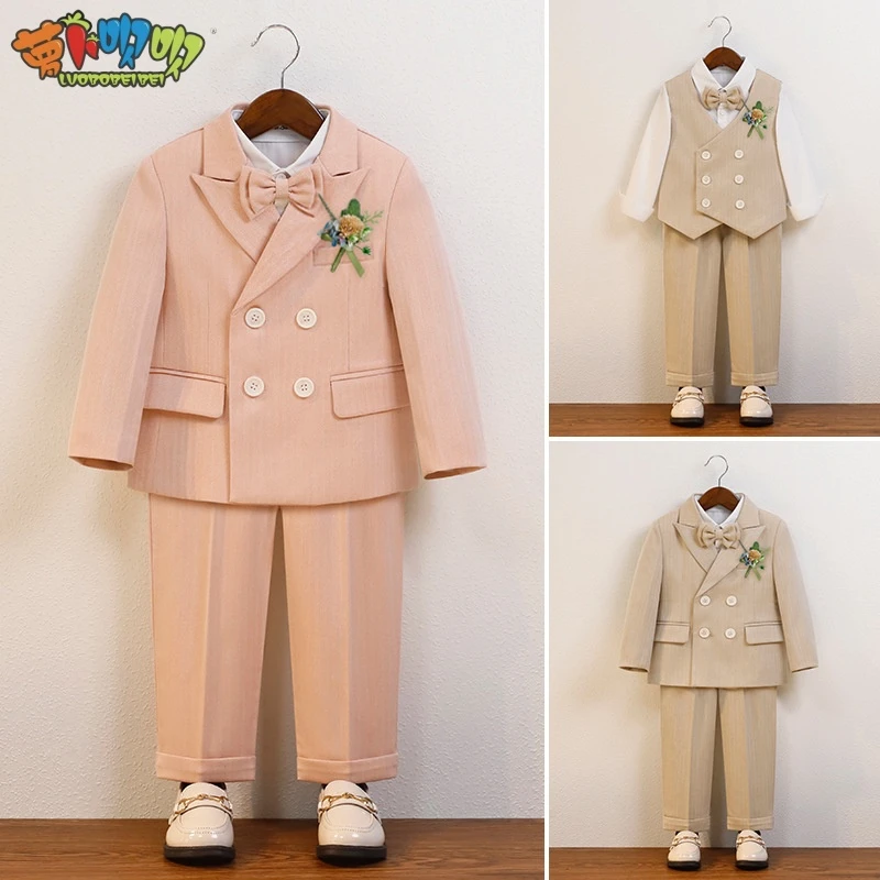 儿童西装礼服秋款英伦时尚花童演出西服男宝宝周岁生日摄影服帅气