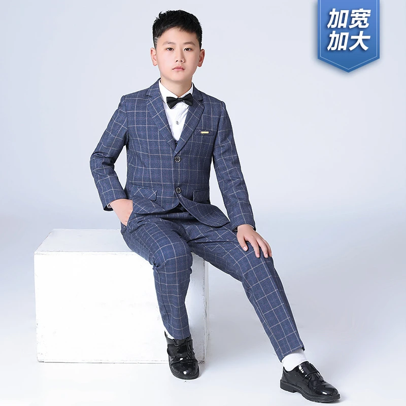 大童胖童儿童套装新款加肥英伦格子小西装男童主持人演出正装礼服