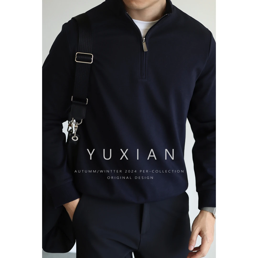 【高端7A抗菌】春秋立领半拉链棉质含桑蚕丝弹力薄款男士运动卫衣