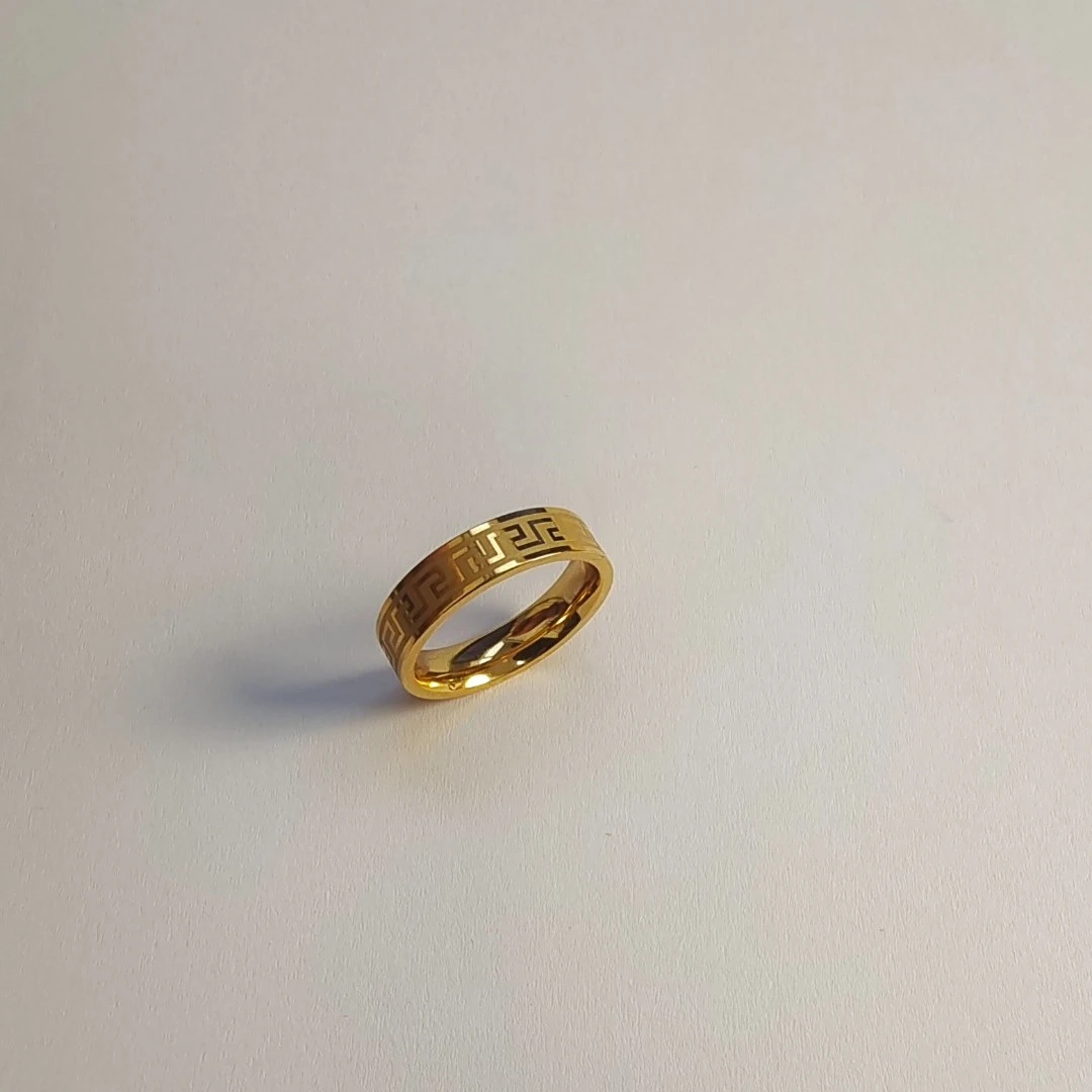 铜合金戒指 铜合金戒指 时尚长城纹指环不掉色金色磨砂回字花纹
