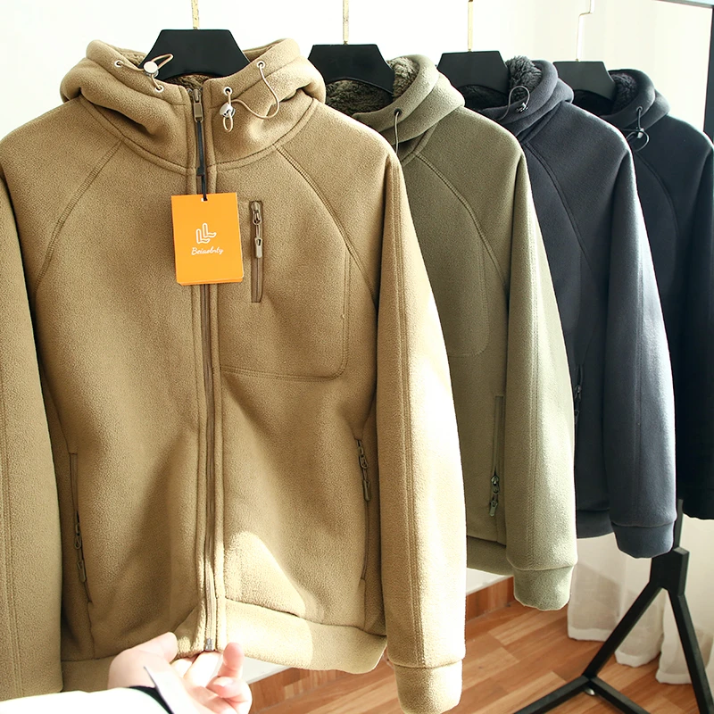 重磅高克重！！秋冬男士户外摇粒绒加绒加厚保暖连帽休闲夹克外套