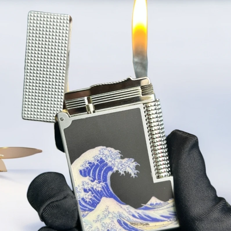 都柏特朗声打火机高档砂轮充气侧滑轮铜礼品定制复古神奈川冲浪里