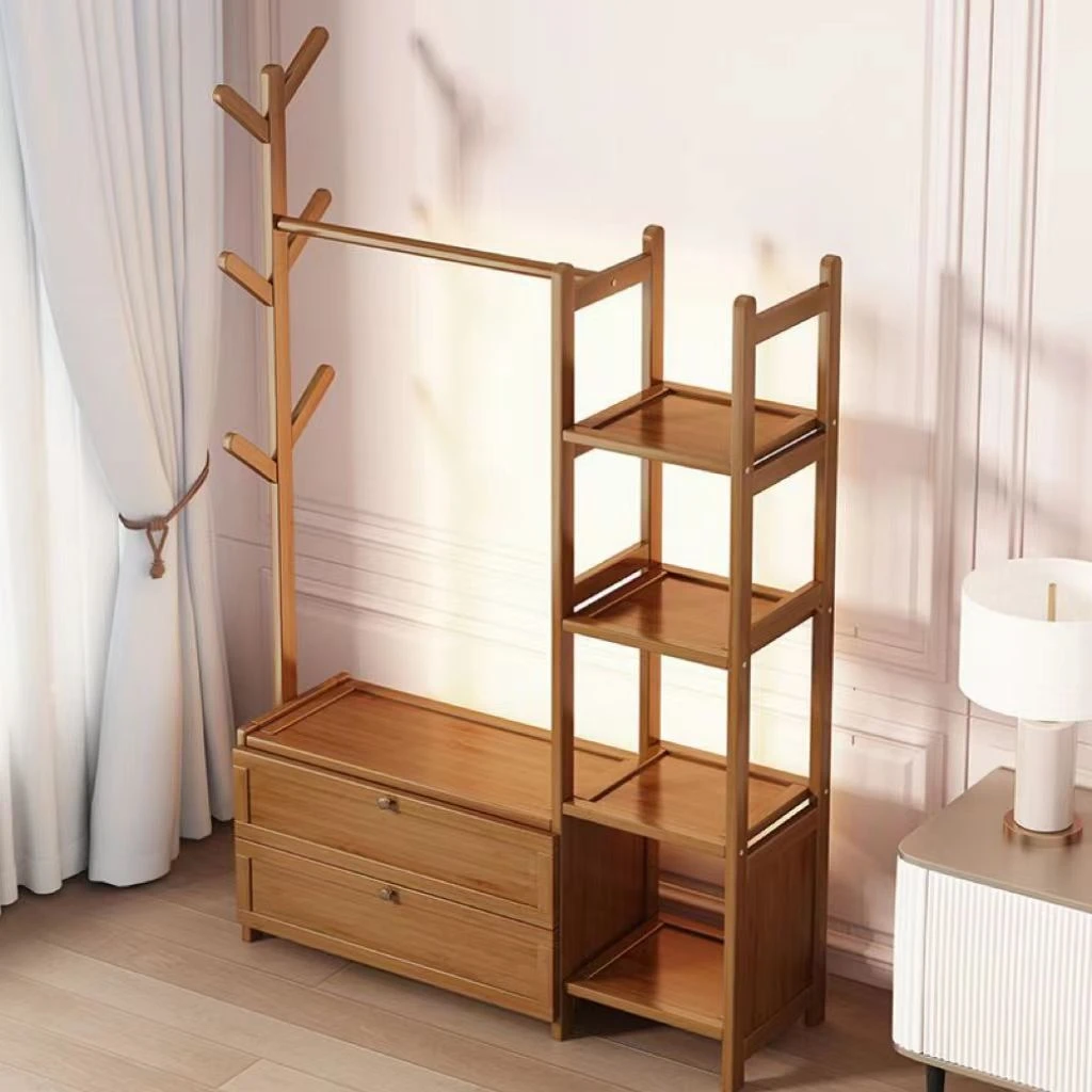 衣帽架落地现代简约鞋架衣架一体立式多功能置物架简易组装挂衣柜