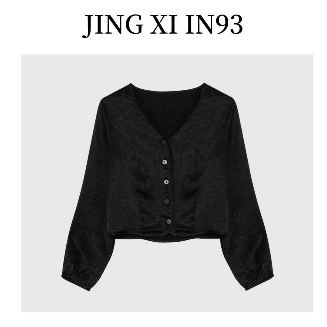 Jing Xi【极简设计】法式V领单排扣设计感开衫外套