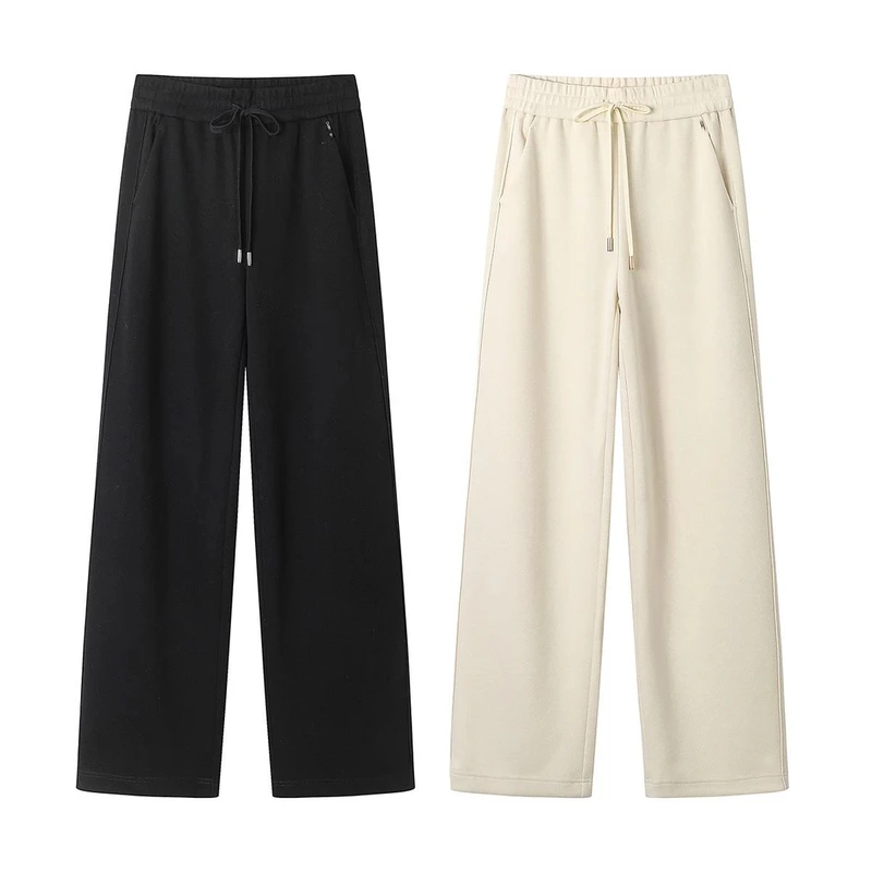 【艾家同款】2024秋季新款高腰垂感系带百搭阔腿休闲裤女40933192