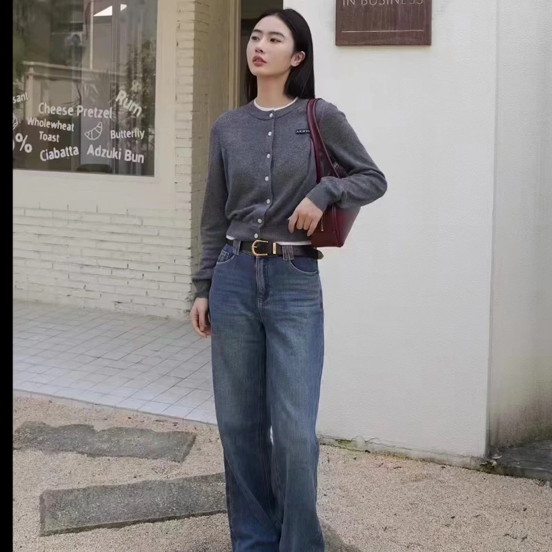 艾家2024秋季新款宽松假两件针织开衫长袖百搭毛衣女41018013