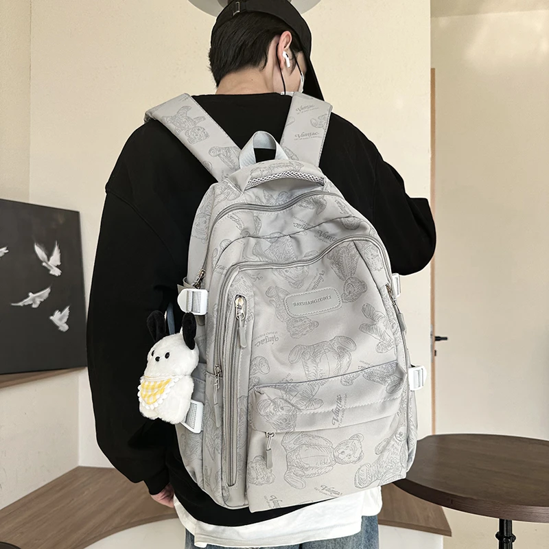 新款反光小熊初中女生男生学生书包双肩背大容量高颜值大学生背包