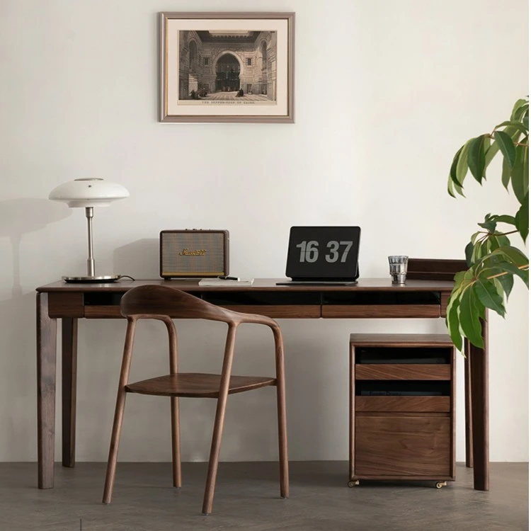 北美黑胡桃木书桌全实木电脑桌现代简约北欧轻奢家用写字台办公桌