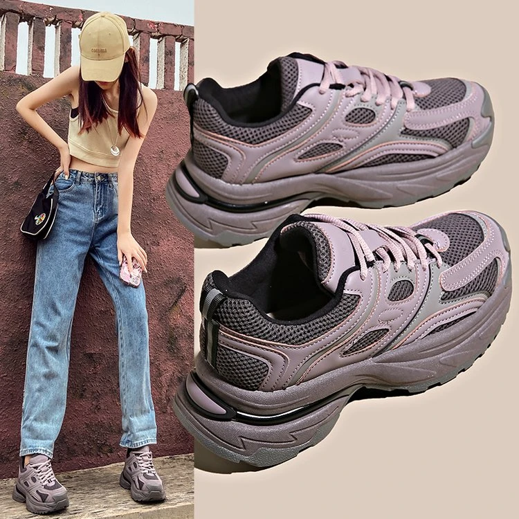 新款加绒厚底老爹鞋女