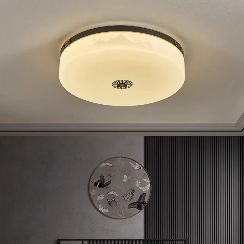 新中式吸顶灯房间书房灯中国风禅意现代圆形卧室灯书房灯具风扇灯