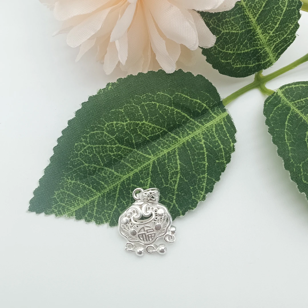 吊坠足银 小平安锁链子一套（含项链）