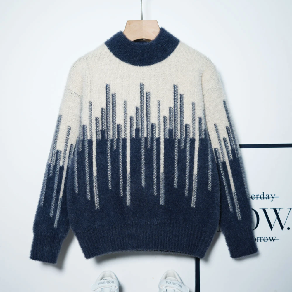 男童水貂绒毛衣加厚秋冬款儿童一体绒中大童针织衫冬装男孩打底衫