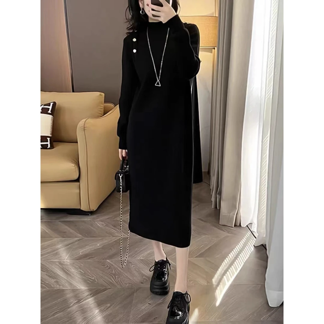 慵懒风打底针织连衣裙2024新款女早秋冬宽松配大衣毛衣裙内搭长裙