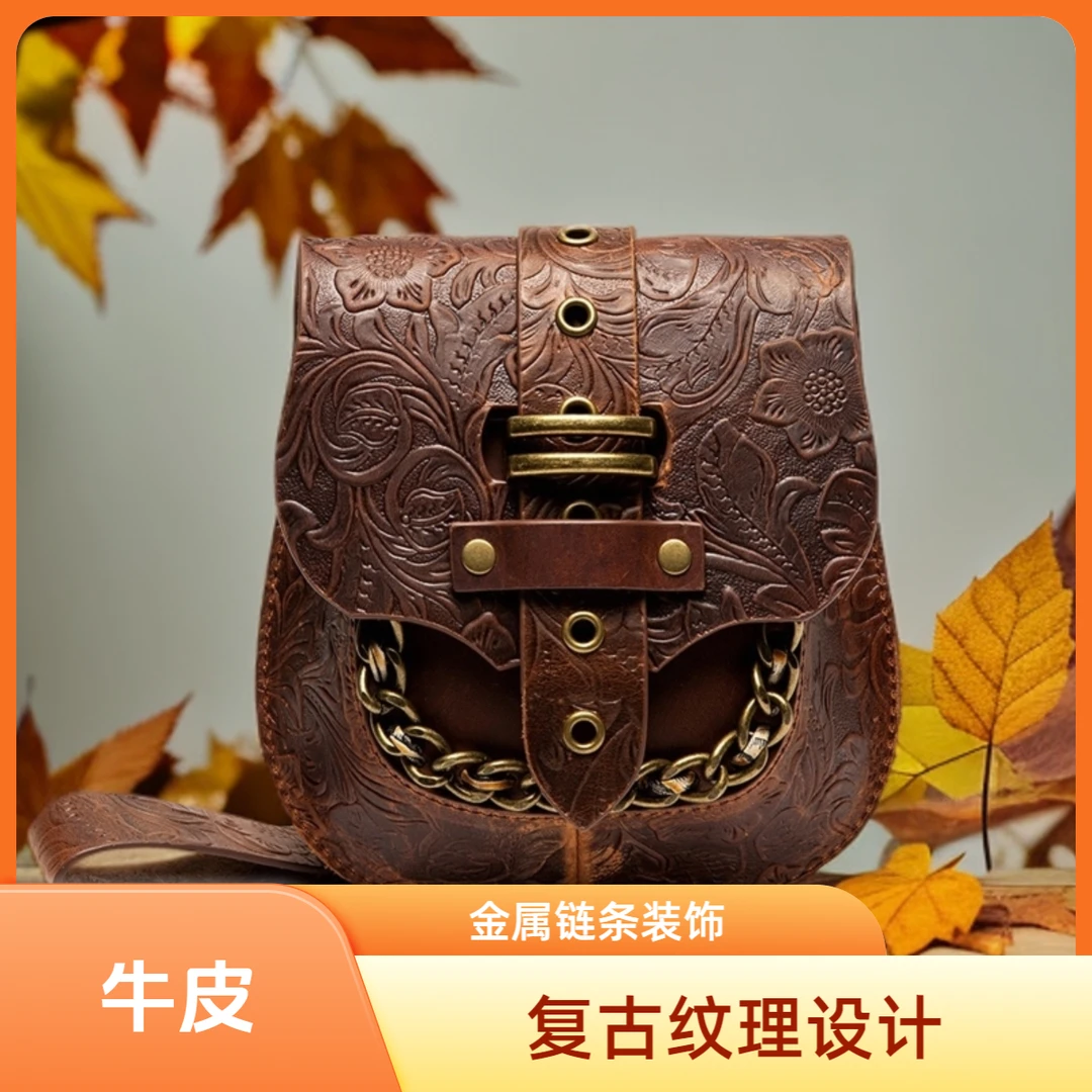 手工牛皮户外运动复古黑色骑士斜挎包时尚创意休闲机车手机腰包