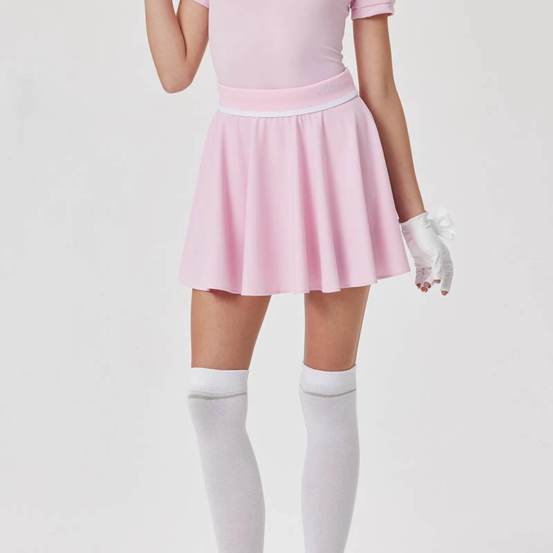 小香风粉色高腰半身裙高尔夫服装女士夏季透气小个子运动A字裙
