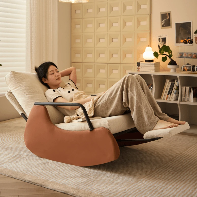 单人沙发椅阳台沙发椅创意摇摇椅简约家用客厅北欧轻奢实木腿摇椅