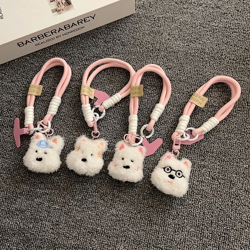 森系ins帽子西高地公仔短款手机挂绳耐用结实编织带挂链创意钥匙