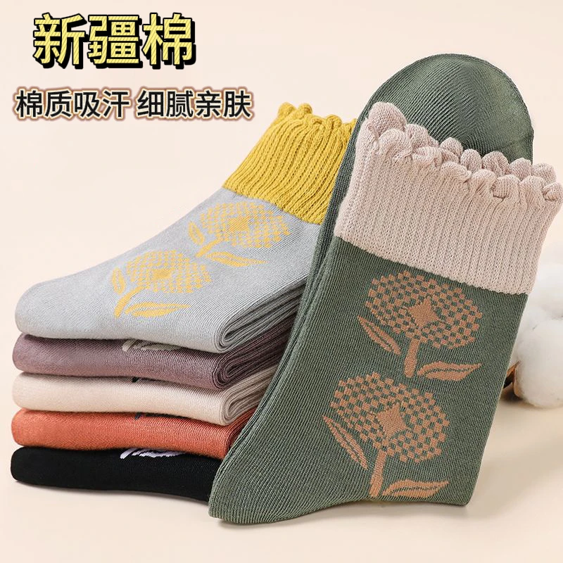 纯棉袜子加厚松口袜爆款2024新款中老年人女款袜子女秋冬100%纯棉