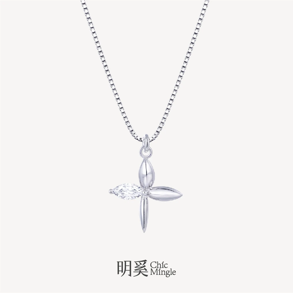 ChicMingle/明奚 坠链均925银合成锆石 夏日秘境花弥四叶花项链