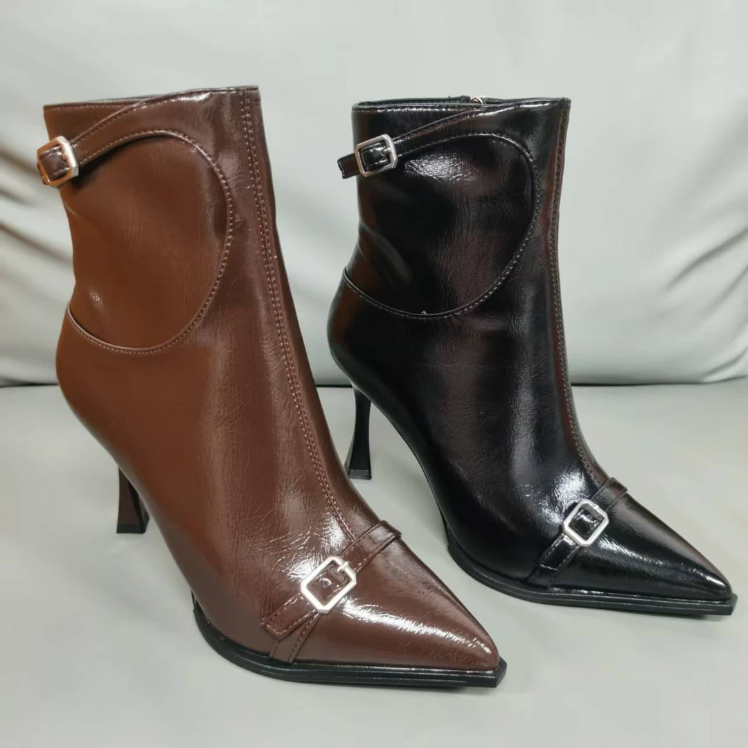 8300-13女士尖头细跟短靴秋冬百搭时尚气质中筒靴