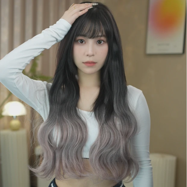 渐变）博藤桃粉一片式海浪卷显白接发片隐形无痕仿真假发 仙女款