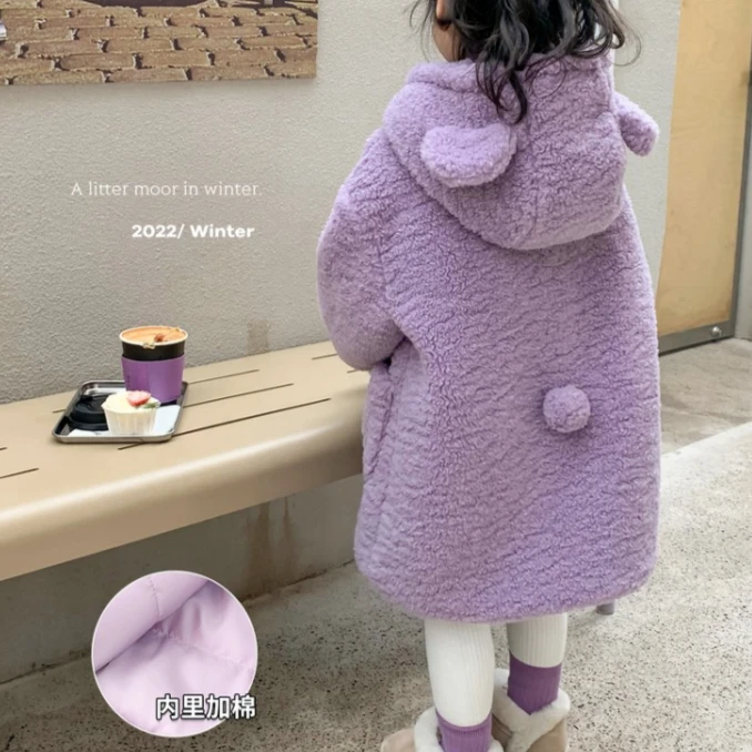 女童外套秋季毛毛衣中厚上衣加绒加厚帅气秋冬女宝宝儿童冬装童装