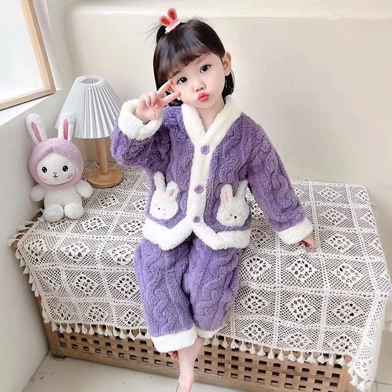 女童加绒睡衣2024秋冬款法兰绒冬季儿童女孩宝宝加厚珊瑚绒家居服