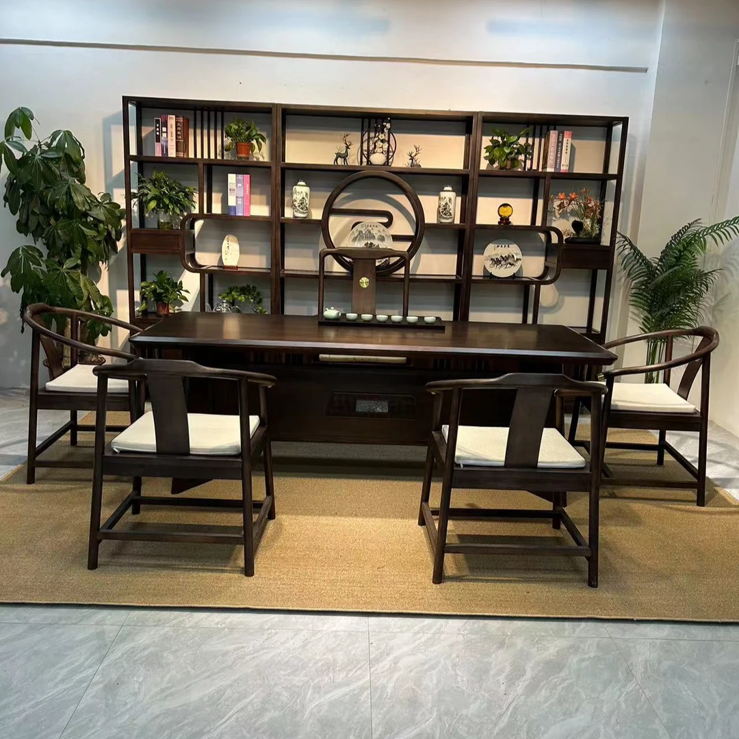 （定制链接客服文字核对为准）新中式乌金木实木大板茶台茶桌椅组合