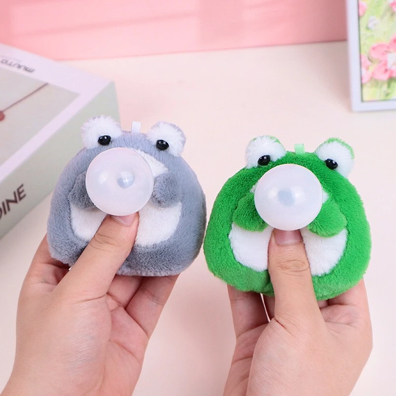 搞怪吐泡泡吱吱叫青蛙毛绒钥匙扣挂件玩具捏捏乐解压公仔呕吐蛋