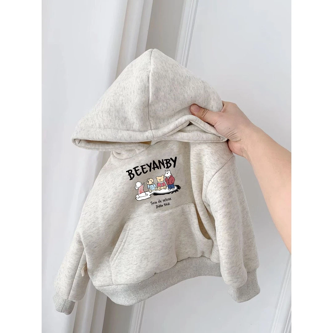 男女童加绒卫衣连帽2025秋冬新款中小童美式潮牌保暖外套儿童上衣