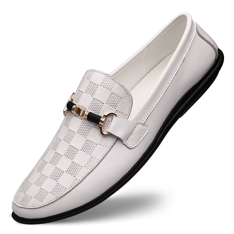 XUANHOU/轩猴豆豆鞋男白色高档典雅时尚百搭鞋子男一脚蹬软底皮鞋