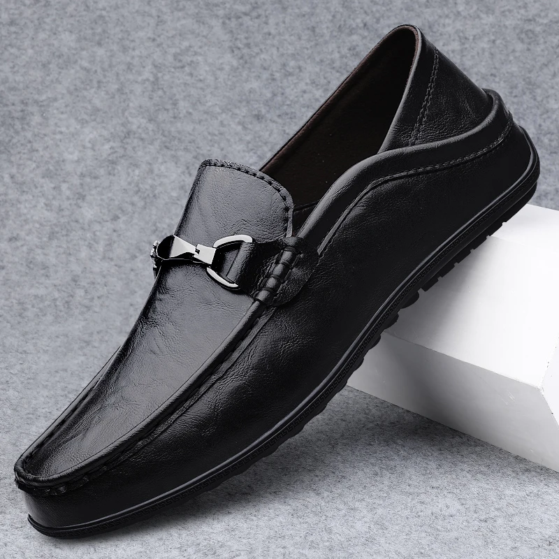 豆豆鞋男2025新款秋季透气百搭皮鞋男士懒人一脚蹬时尚轻便驾车鞋