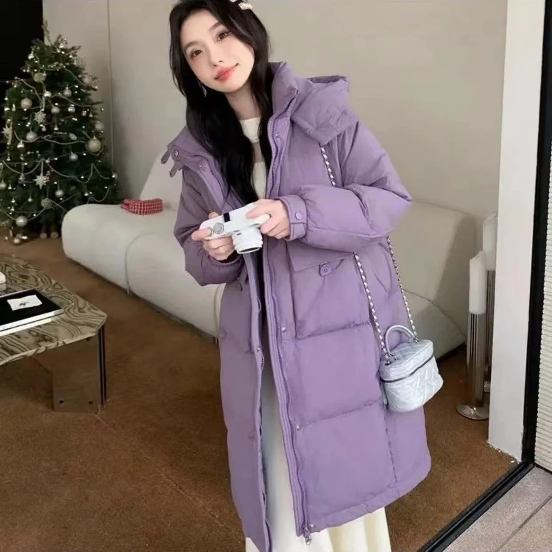 拍一发二时尚2024冬新款收腰显瘦白鸭绒半粒扣宽松加厚外套中长款