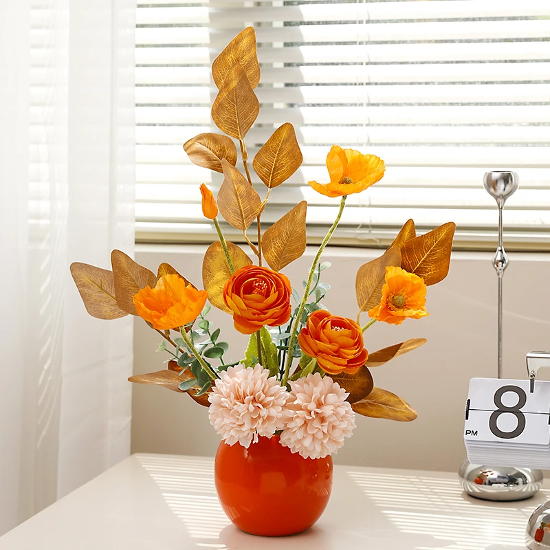 虞美人花瓶套装假花仿真花永生花客厅餐厅电视柜桌面摆件高级感