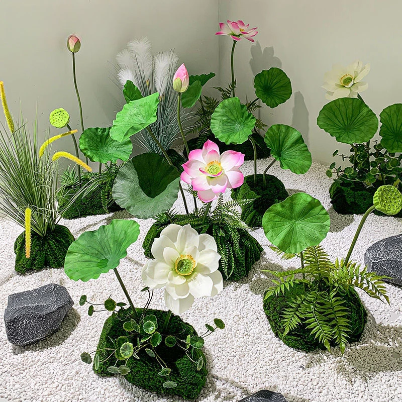 莫奈花园莲花荷花假绿植假花仿真花造景摆件橱窗网红院子软装用品