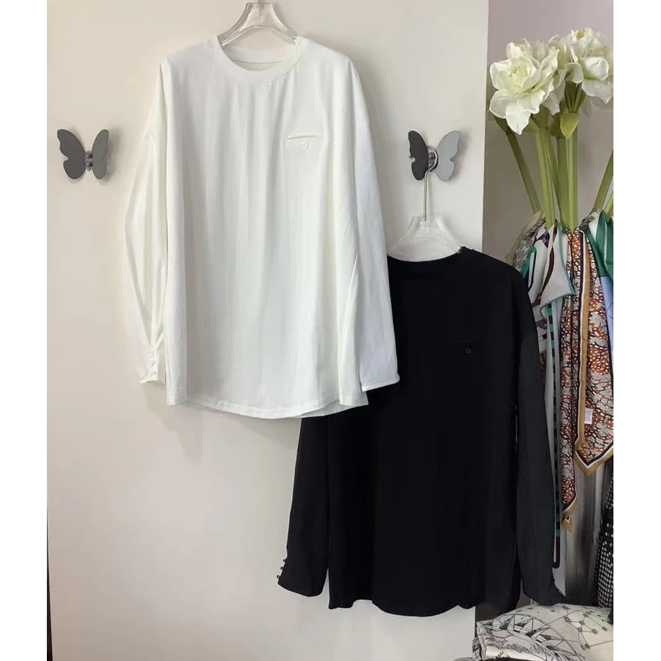 【柏卉服饰】黑白两色三粒扣衬衫袖T