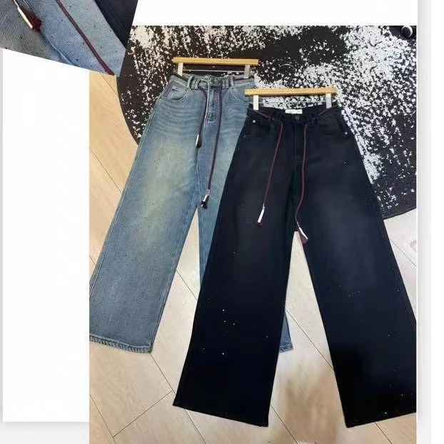 【柏卉服饰】抽绳满钻牛仔裤